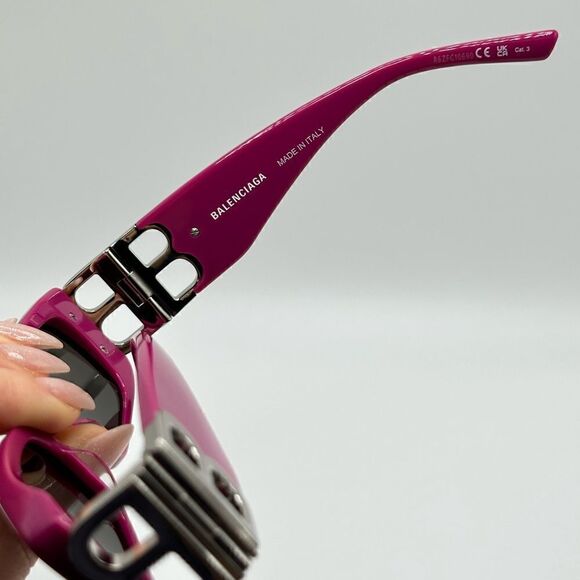 BALENCIAGA Sunglasses BB0096S 016 Fuchsia/Silver/Grey NEW - Picture 6 of 9